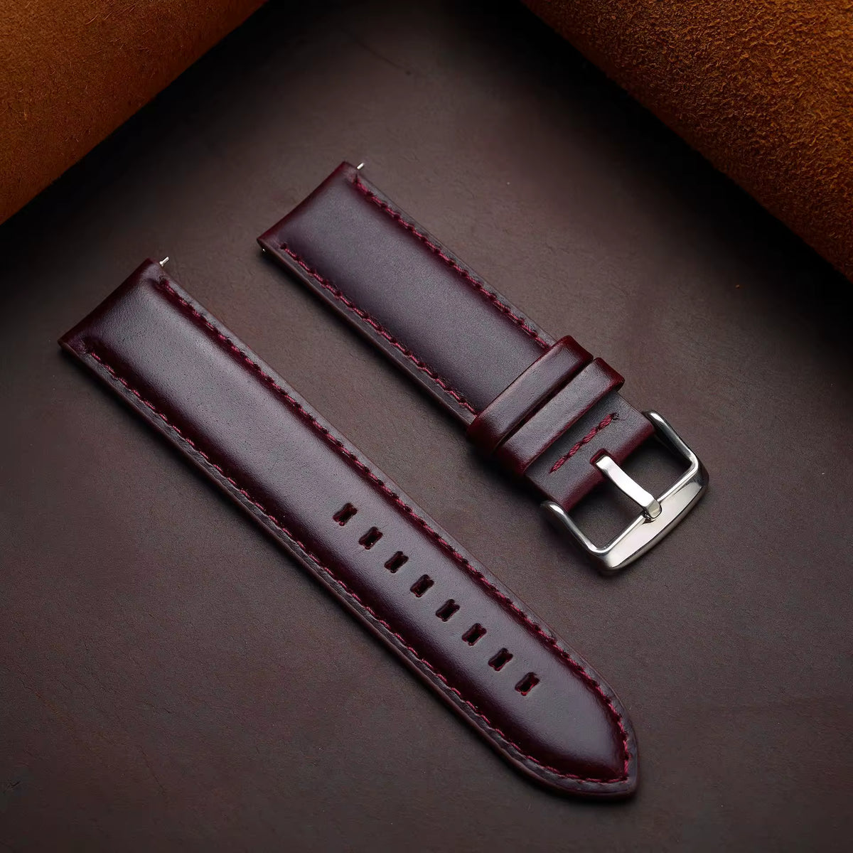 Artisan Reserve leather watch strap in red wine