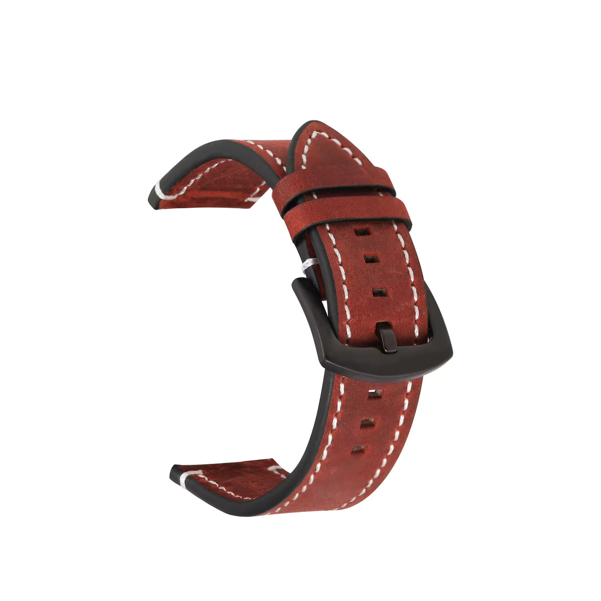 Saddle Stitch leather watch strap in wine red