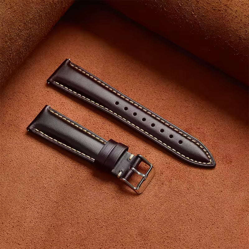 Genuine cowhide leather watch strap in wine red
