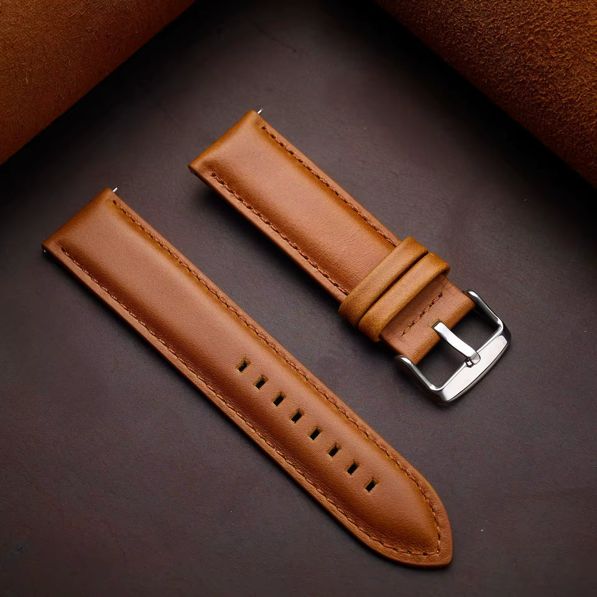 Artisan Reserve leather watch strap in yellow brown